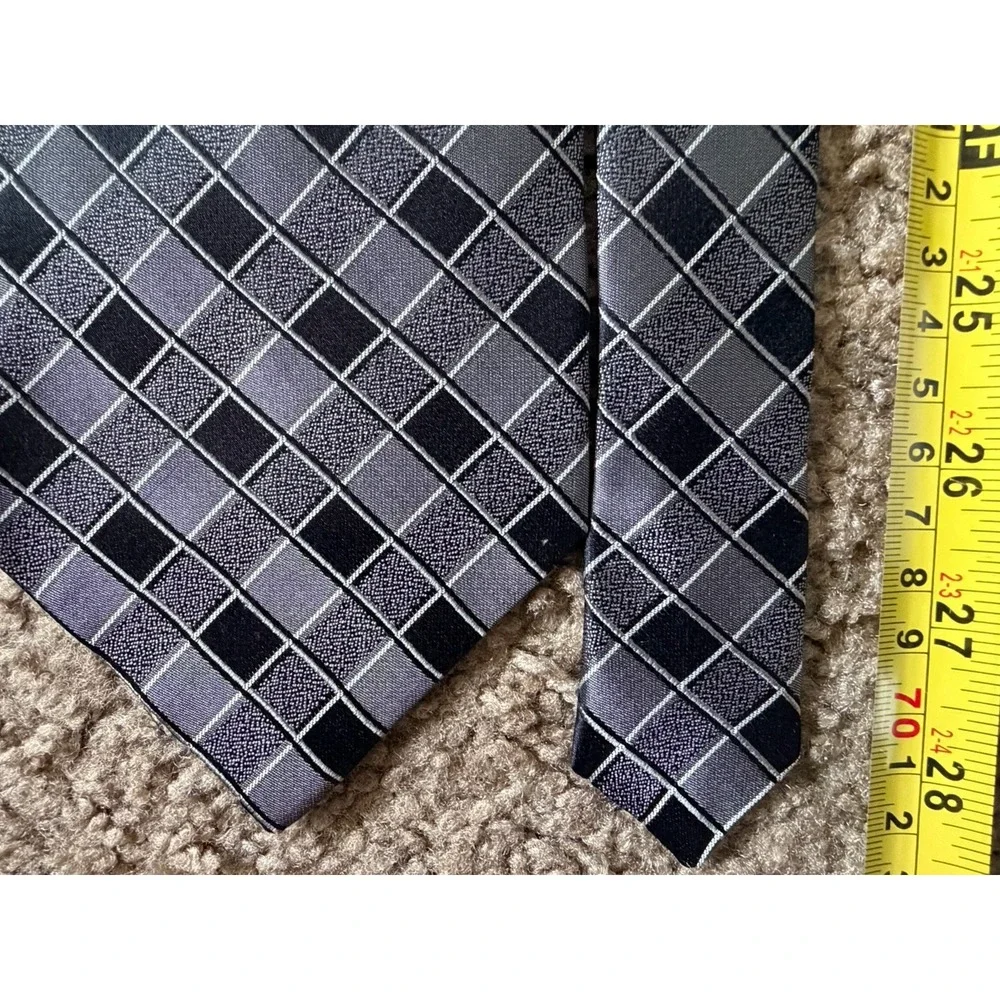 Roberto Villini Collezione Neckwear Tie Black Silver Checkered 100% Silk JBHS